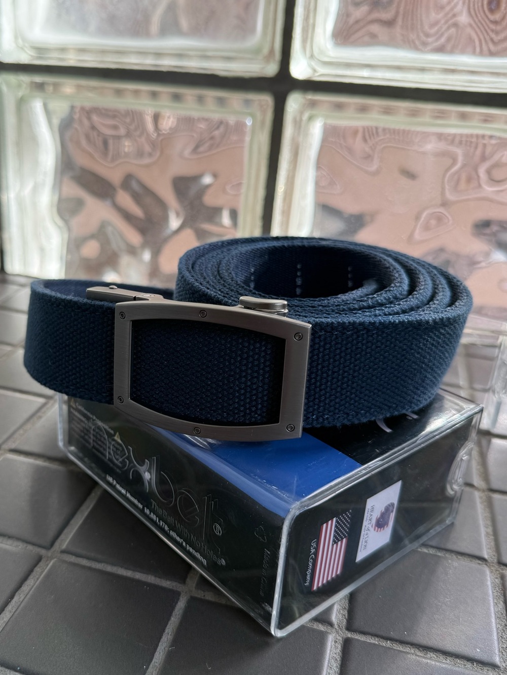 Men's Navy Woven Belt with Gunmetal Buckle